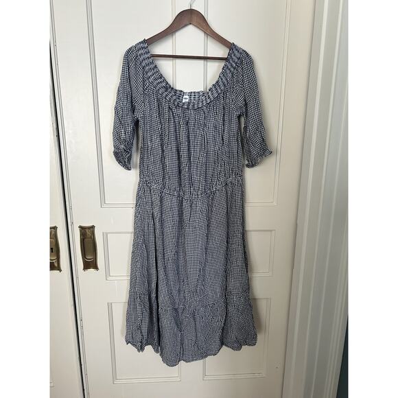 Old Navy Gingham Plaid Off Shoulder Midi Peasant Dress Womens Size XXL Black - Picture 1 of 8